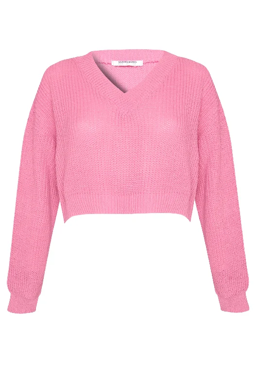 Glamorous Candy Pink V- Neck Crop Jumper