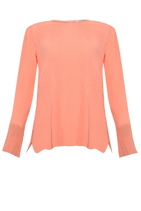 Glamorous Peach Plisse Split Hem Long Sleeve Jumper