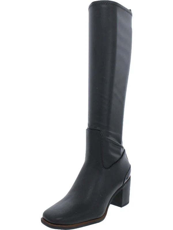 Figaro Womens Leather Square Toe Knee-High Boots