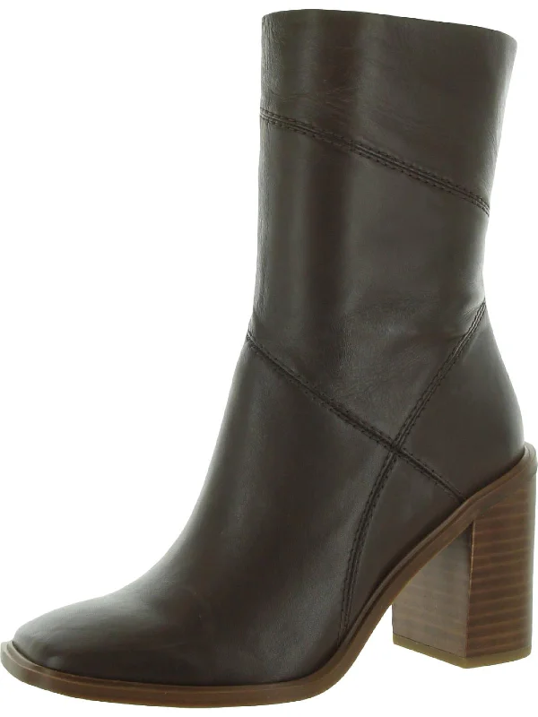 Stormy Womens Leather Block Heel Mid-Calf Boots