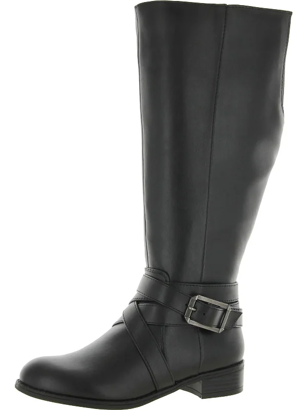 Subtle Womens Wide Calf Faux Leather Knee-High Boots