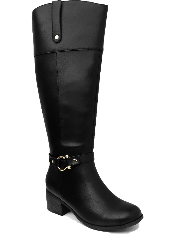 Vickyy Womens Faux Leather Embossed Knee-High Boots