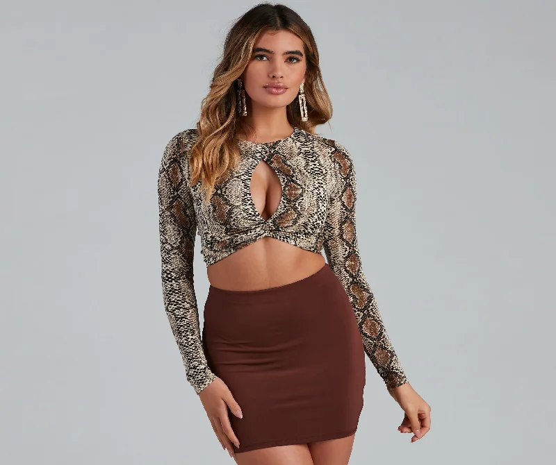 Twist Of Fate Snake Print Crop Top