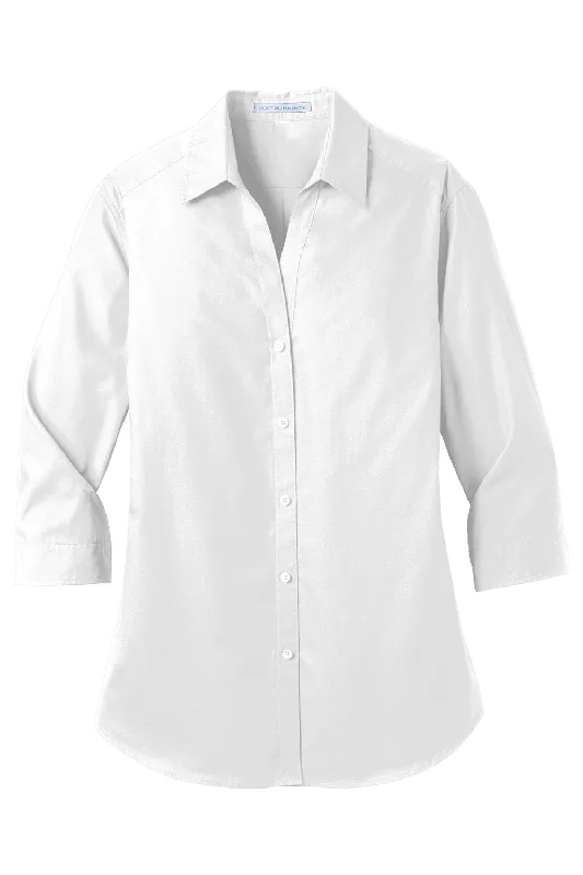 Port Authority Womens Carefree Stain Resistant 3/4 Sleeve Button Down Shirt - White