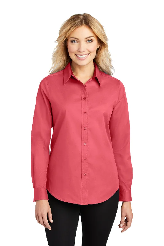 Port Authority Womens Easy Care Wrinkle Resistant Long Sleeve Button Down Shirt - Hibiscus Pink