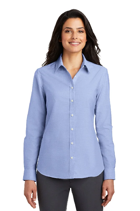 Port Authority Womens SuperPro Oxford Wrinkle Resistant Long Sleeve Button Down Shirt - Oxford Blue