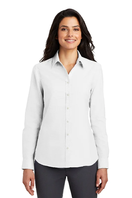 Port Authority Womens SuperPro Oxford Wrinkle Resistant Long Sleeve Button Down Shirt - White