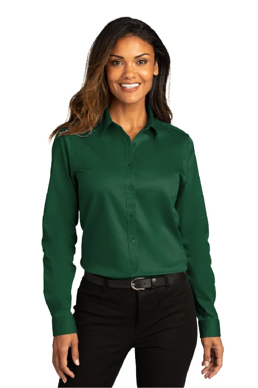 Port Authority Womens SuperPro Wrinkle Resistant React Long Sleeve Button Down Shirt - Dark Green