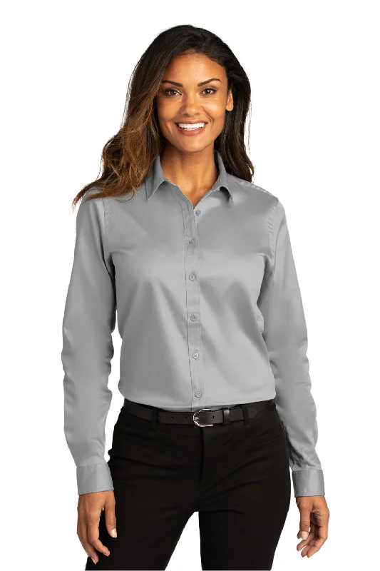 Port Authority Womens SuperPro Wrinkle Resistant React Long Sleeve Button Down Shirt - Gusty Grey