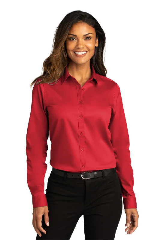 Port Authority Womens SuperPro Wrinkle Resistant React Long Sleeve Button Down Shirt - Rich Red